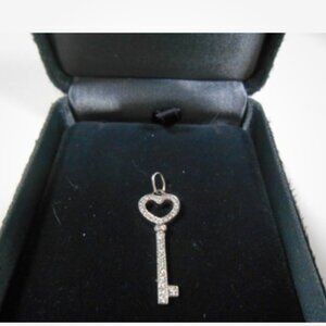 Tiffany & Co Platinum Diamond Encrusted Open Heart Key Pendant For Necklace